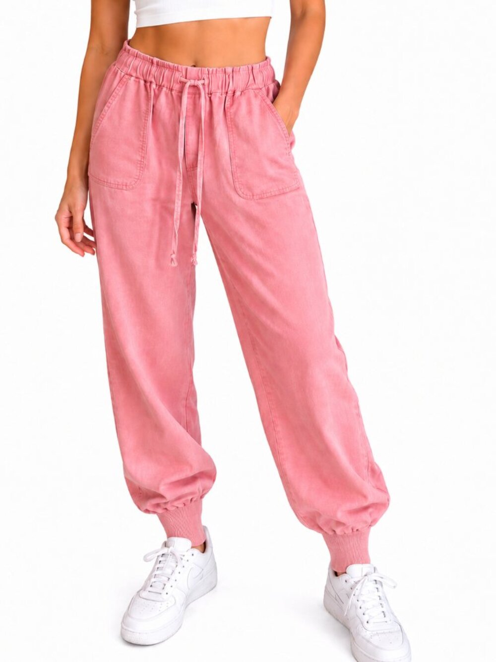 Linen rich joggers, ribbed ankle cuffs
